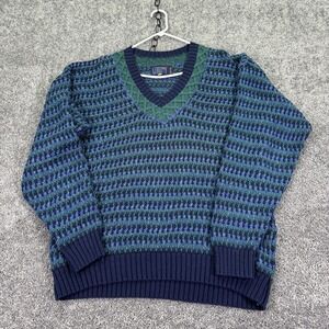 Vtg Liberty Sweater Mens XLT Blue Green V Neck Knit Pullover Casual Winter